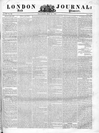 cover page of London Journal and Pioneer Newspaper published on May 30, 1846