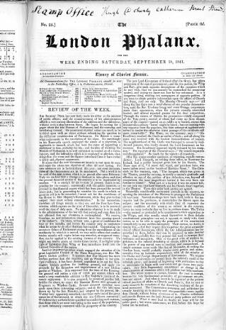 cover page of London Phalanx published on September 18, 1841