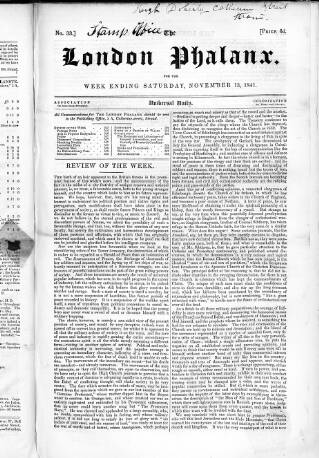 cover page of London Phalanx published on November 13, 1841