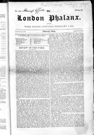 cover page of London Phalanx published on February 5, 1842