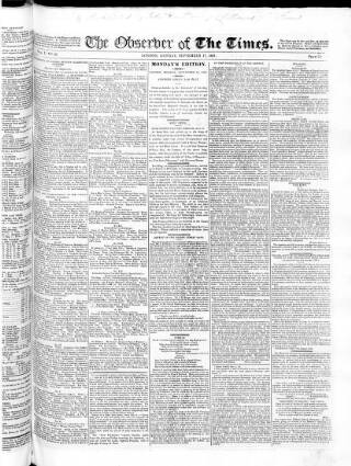 cover page of Observer of the Times published on September 17, 1821