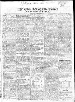 cover page of Observer of the Times published on February 17, 1822