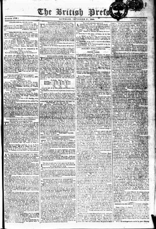 cover page of British Press published on September 17, 1808
