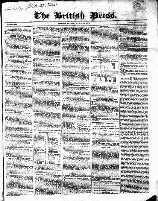 cover page of British Press published on March 19, 1819