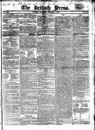cover page of British Press published on August 2, 1825