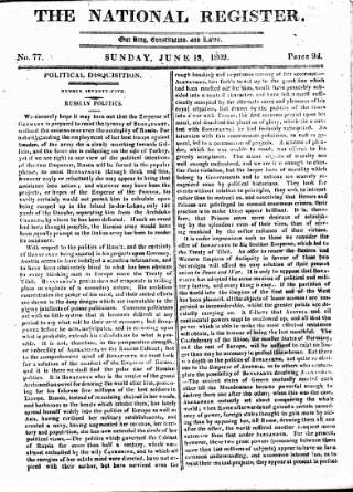 cover page of National Register (London) published on June 18, 1809