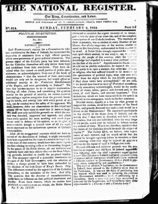 cover page of National Register (London) published on February 2, 1812