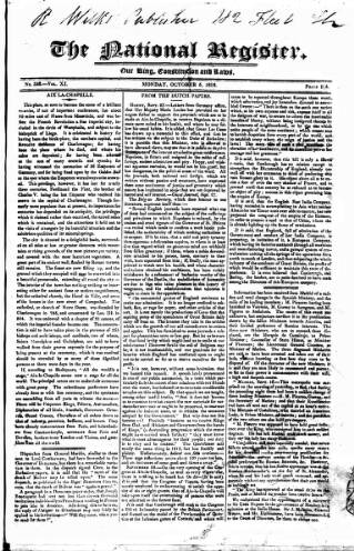 cover page of National Register (London) published on October 5, 1818