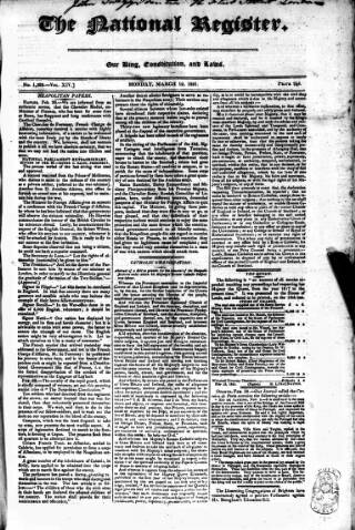 cover page of National Register (London) published on March 19, 1821