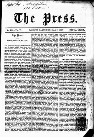 cover page of Press (London) published on May 2, 1857