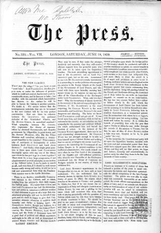 cover page of Press (London) published on June 18, 1859