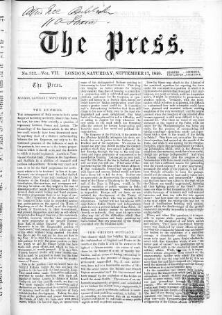 cover page of Press (London) published on September 17, 1859