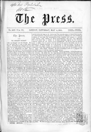 cover page of Press (London) published on May 4, 1861