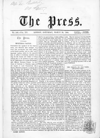 cover page of Press (London) published on March 19, 1864