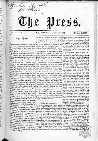 cover page of Press (London) published on June 18, 1864