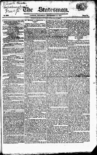 cover page of Statesman (London) published on September 17, 1818