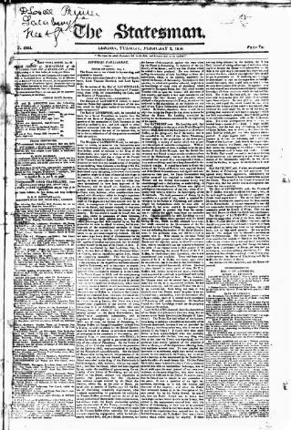 cover page of Statesman (London) published on February 2, 1819