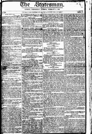 cover page of Statesman (London) published on February 2, 1820