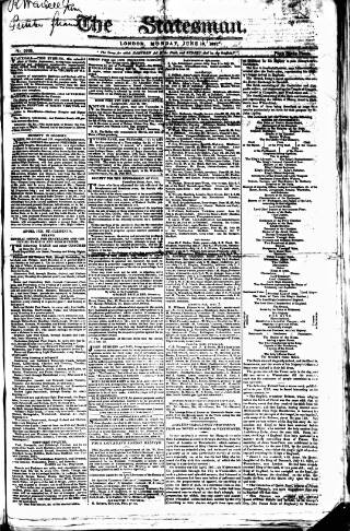 cover page of Statesman (London) published on June 18, 1821