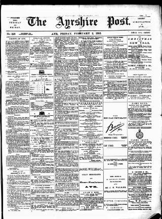 cover page of Ayrshire Post published on February 2, 1883