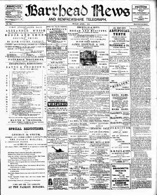 cover page of Barrhead News published on April 1, 1898