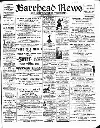 cover page of Barrhead News published on September 17, 1909
