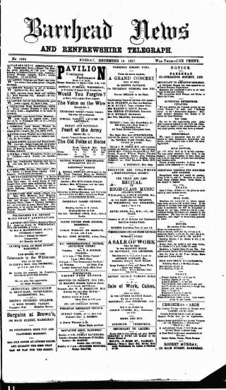 cover page of Barrhead News published on December 14, 1917