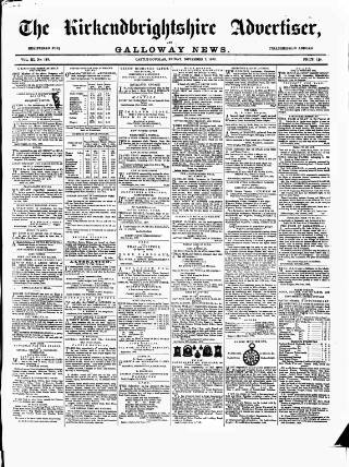 cover page of Galloway News and Kirkcudbrightshire Advertiser published on November 2, 1860