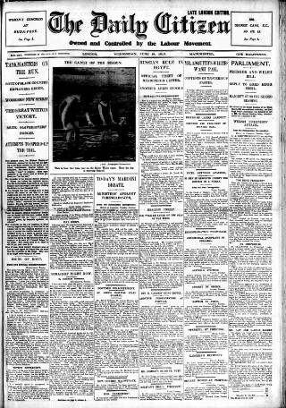 cover page of Daily Citizen (Manchester) published on June 18, 1913