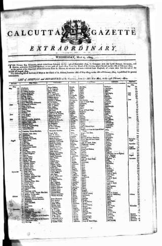 cover page of Calcutta Gazette published on May 2, 1804