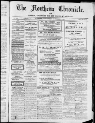 cover page of Northern Chronicle and General Advertiser for the North of Scotland published on November 2, 1938