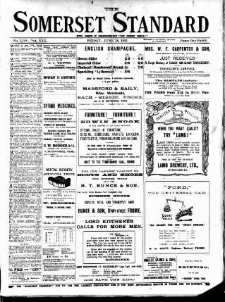 cover page of Somerset Standard published on June 18, 1915