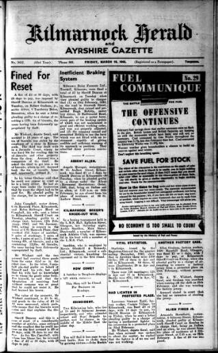 cover page of Kilmarnock Herald and North Ayrshire Gazette published on March 19, 1943