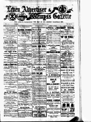 cover page of Leven Advertiser & Wemyss Gazette published on December 14, 1922