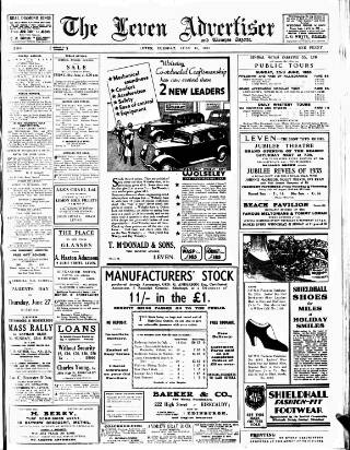 cover page of Leven Advertiser & Wemyss Gazette published on June 18, 1935