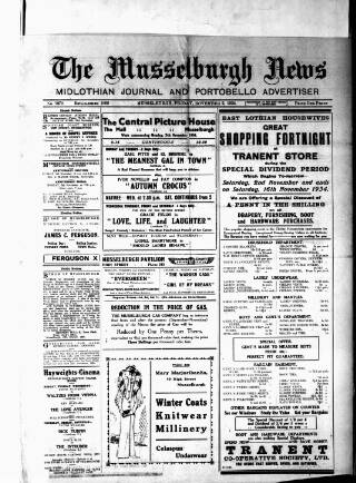 cover page of Musselburgh News published on November 2, 1934