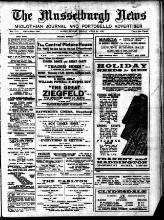 cover page of Musselburgh News published on June 18, 1937