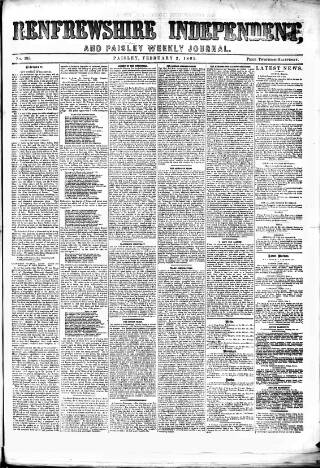 cover page of Renfrewshire Independent published on February 2, 1861