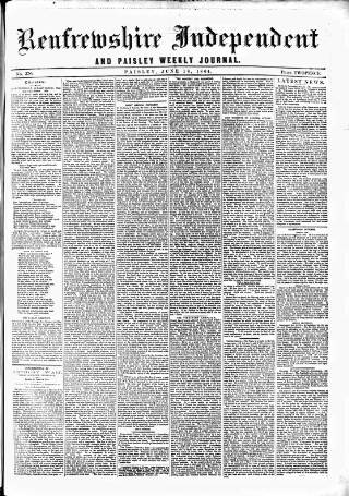 cover page of Renfrewshire Independent published on June 18, 1864