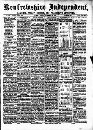 cover page of Renfrewshire Independent published on November 2, 1888