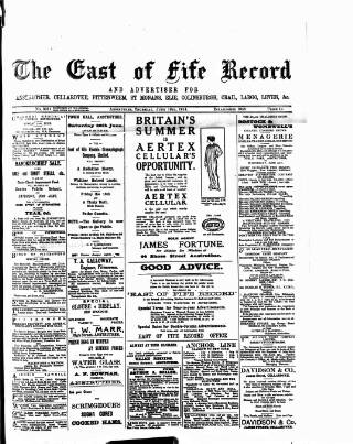 cover page of East of Fife Record published on June 18, 1914