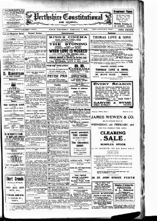 cover page of Perthshire Constitutional & Journal published on February 2, 1916