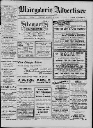 cover page of Blairgowrie Advertiser published on August 2, 1940