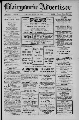 cover page of Blairgowrie Advertiser published on June 18, 1943