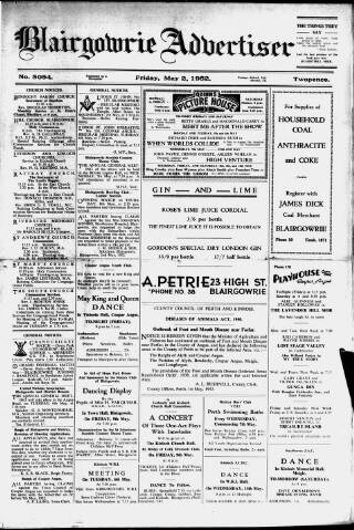 cover page of Blairgowrie Advertiser published on May 2, 1952