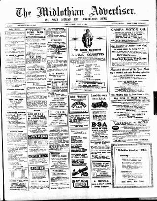 cover page of Midlothian Advertiser published on June 18, 1926