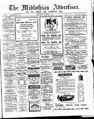 cover page of Midlothian Advertiser published on September 17, 1926