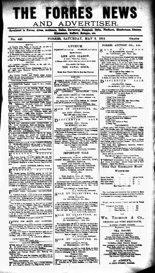 cover page of Forres News and Advertiser published on May 2, 1914