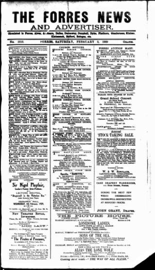 cover page of Forres News and Advertiser published on February 2, 1929
