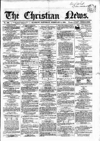 cover page of Christian News published on February 2, 1856